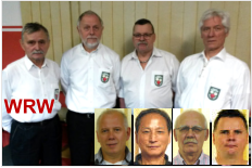 v. l. Klaus Köhl, Günter Wittbrodt, Reinhard Bär, Thomas Fischer, unten Michael Rochlitz, Sang-Sim Jang, Wolfdietrich Schwarzer, Ralph Skrzypczak